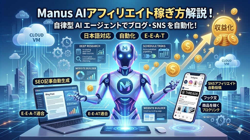 Manus AIアフィリエイトの稼ぎ方！始め方から自動化まで解説